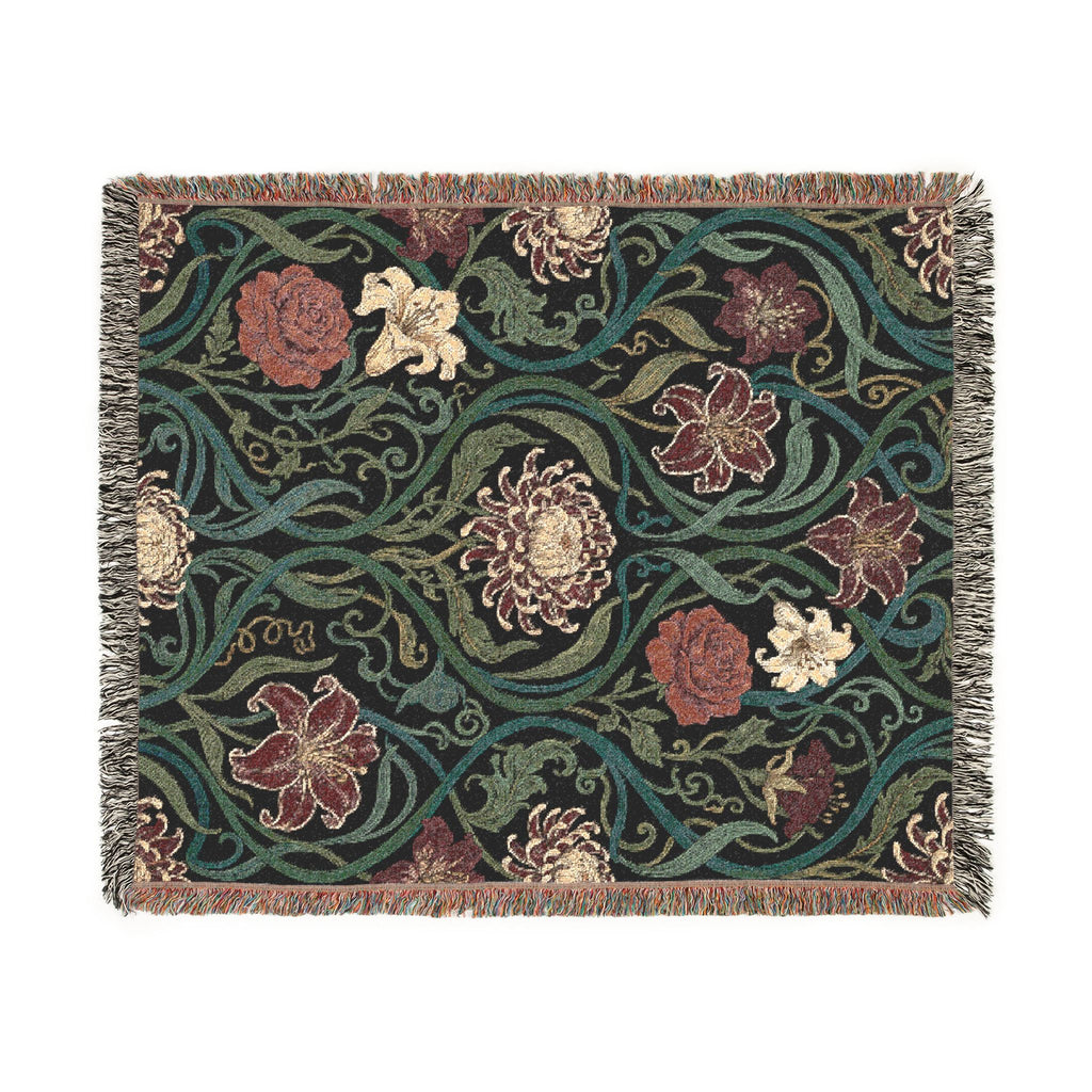Art Nouveau Floral Woven Throw Blanket William Morris Style Tapestry
