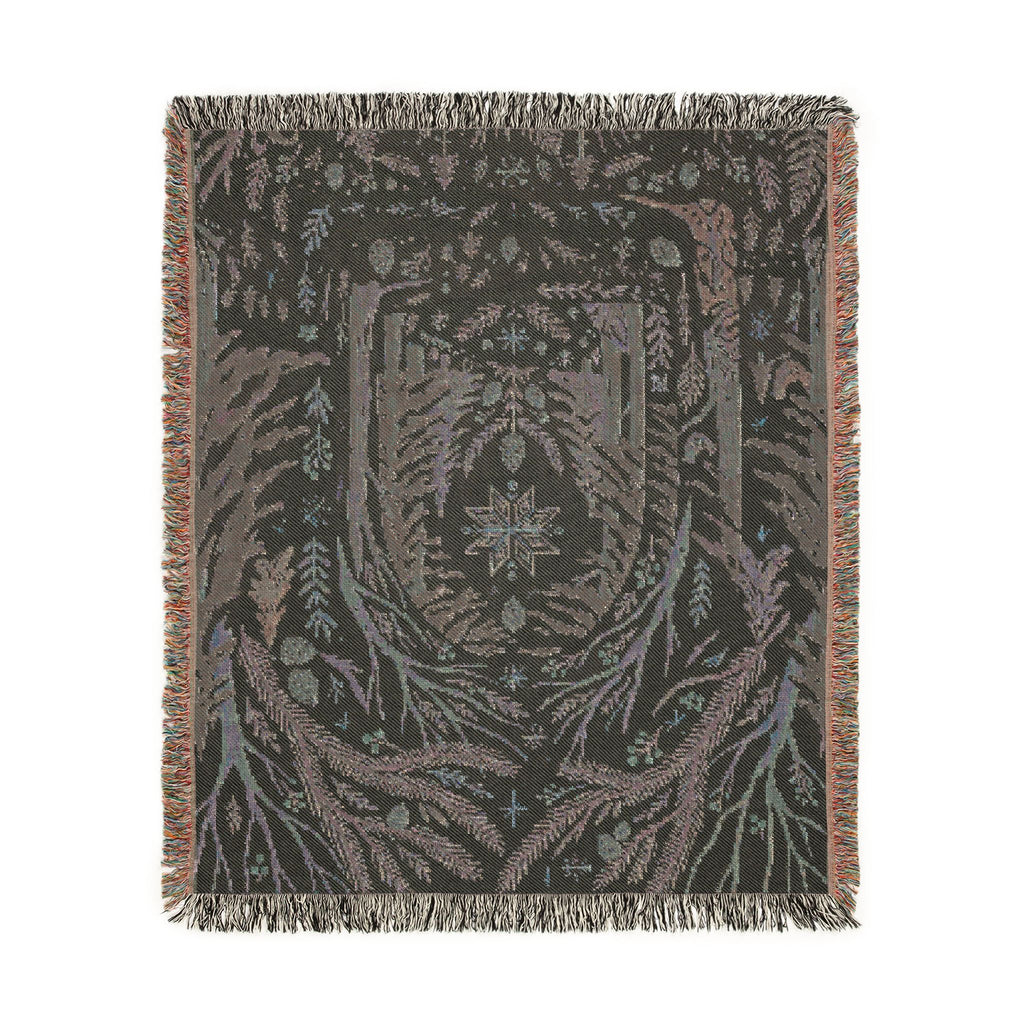 Nordic Folk Art Winter Forest Woven Throw Blanket Scandinavian Tapestry