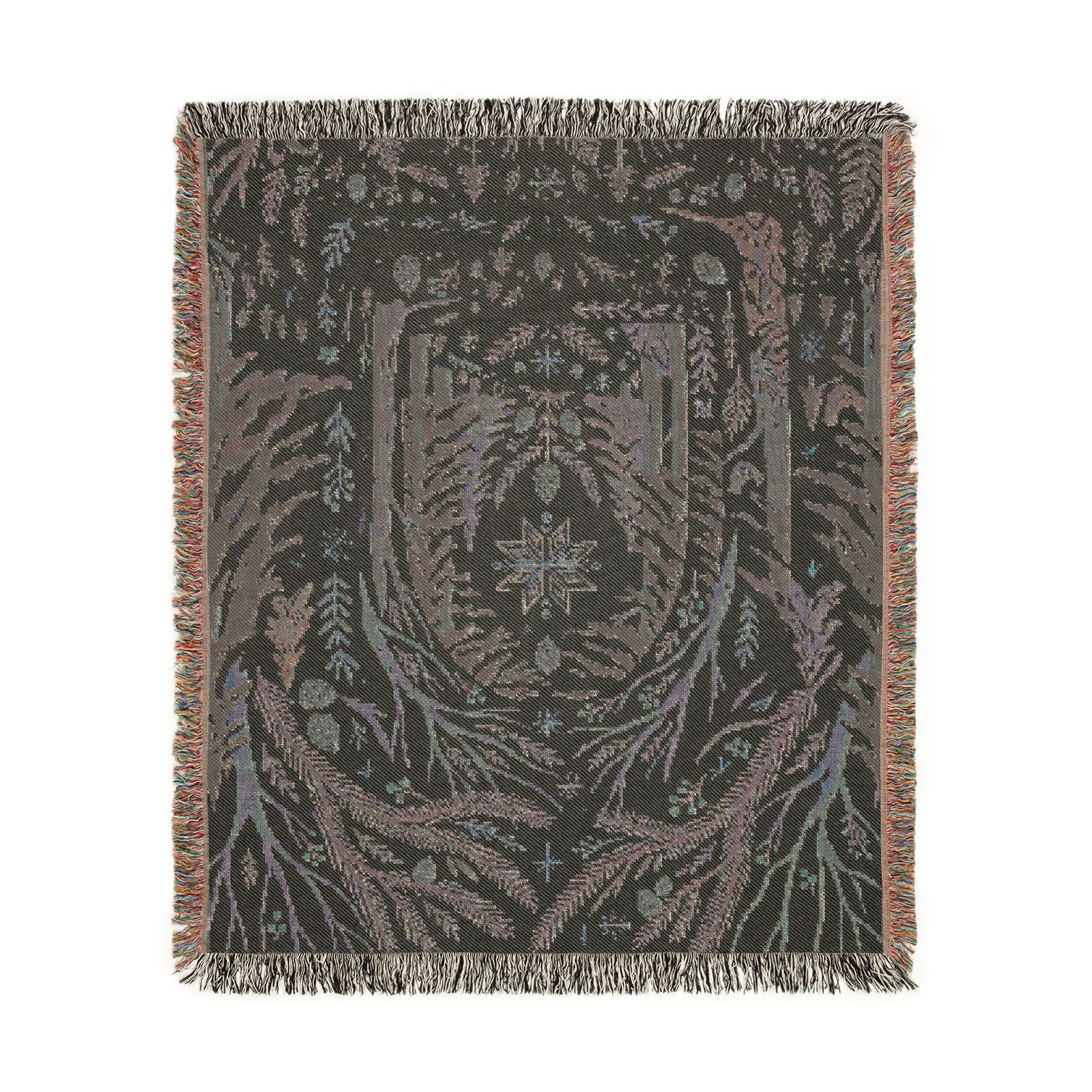 Nordic Folk Art Winter Forest Woven Throw Blanket Scandinavian Tapestry