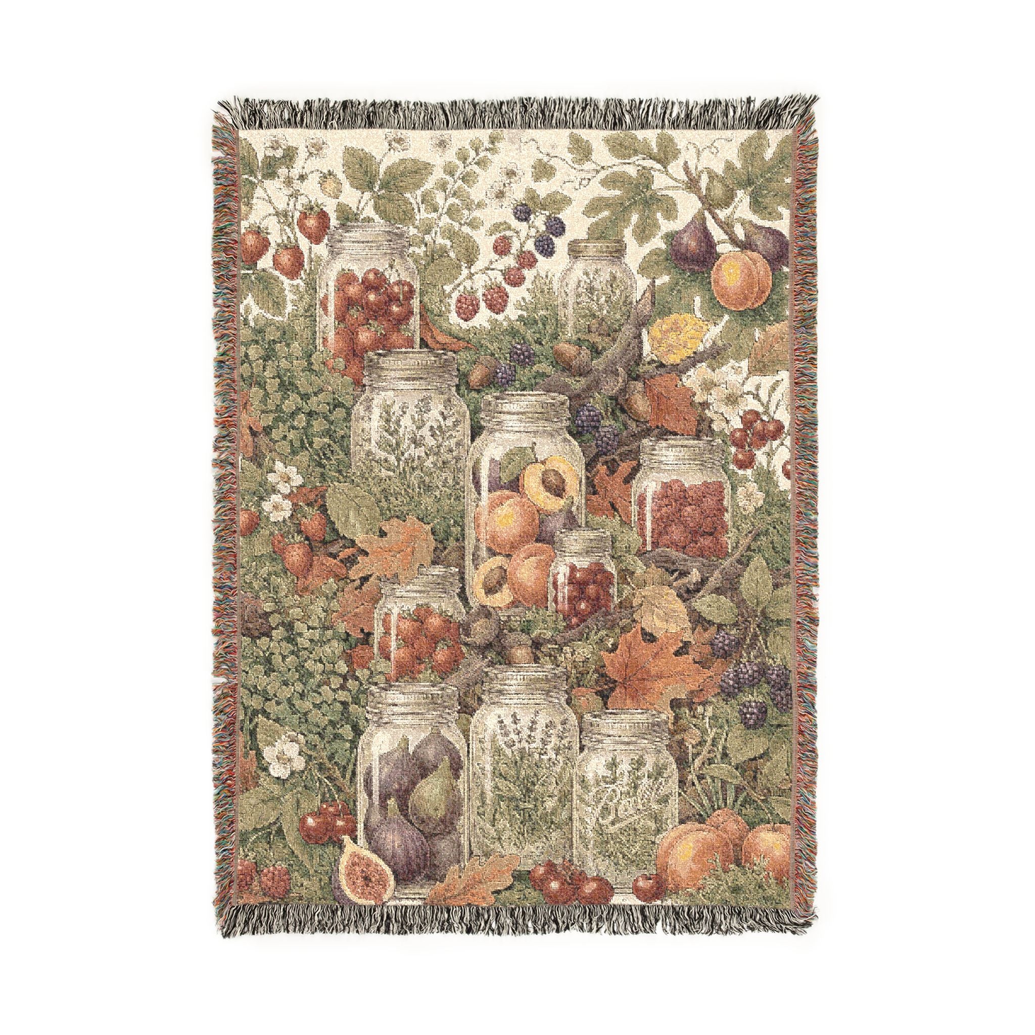 Vintage Harvest Mason Jar Woven Throw Blanket Cottagecore Botanical Tapestry