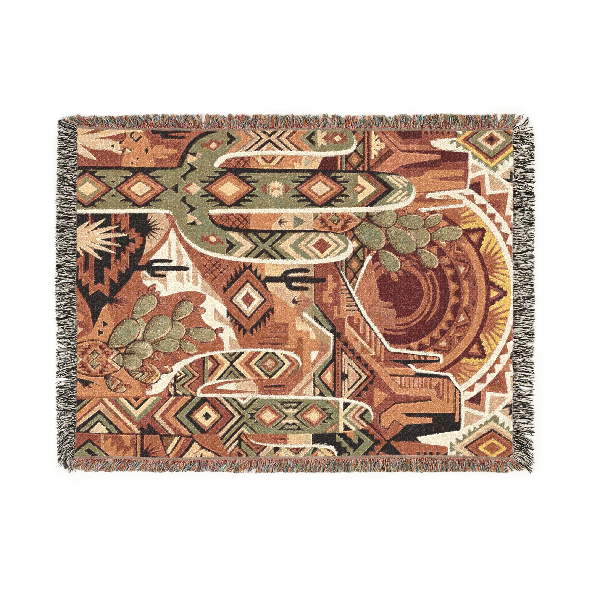 Southwestern Geometric Desert Woven Throw Blanket Boho Cactus Tapestry