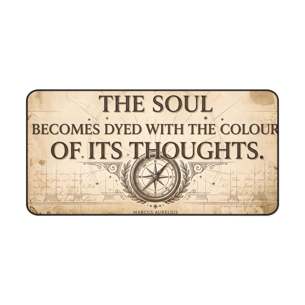 Stoic Philosophy Desk Mat Marcus Aurelius Quote & Vintage Compass Art Office Pad