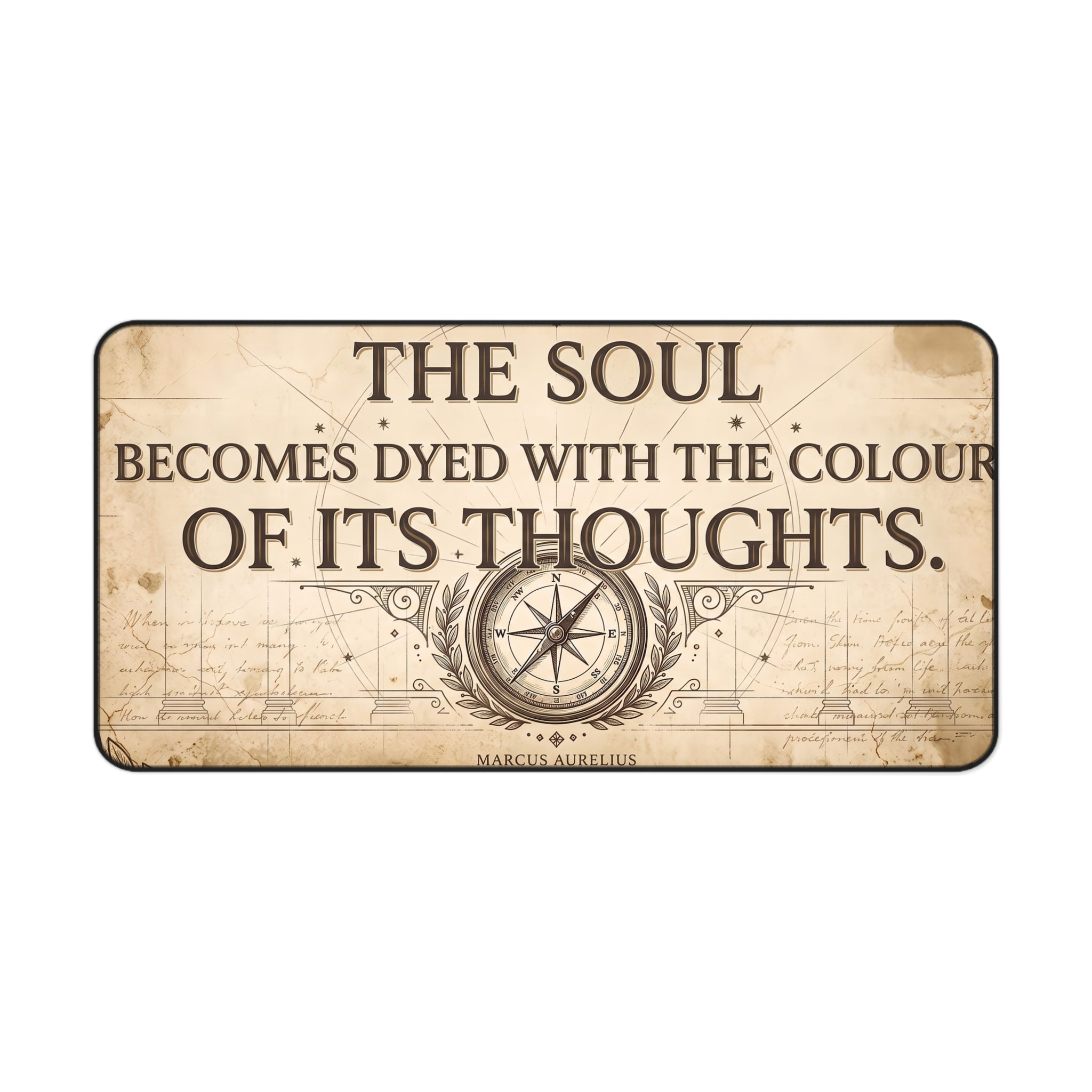 Stoic Philosophy Desk Mat Marcus Aurelius Quote & Vintage Compass Art Office Pad