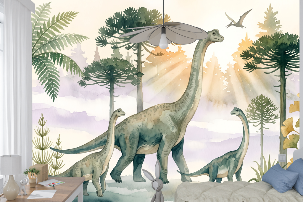 Kids Watercolour Dinosaur Nursery Peel and Stick Wallpaper Mural