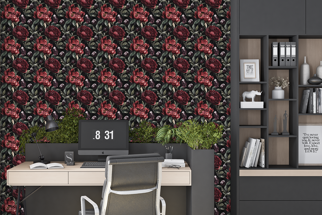 Dark Gothic Peony Peel and Stick Wallpaper Crystal Floral Bedroom