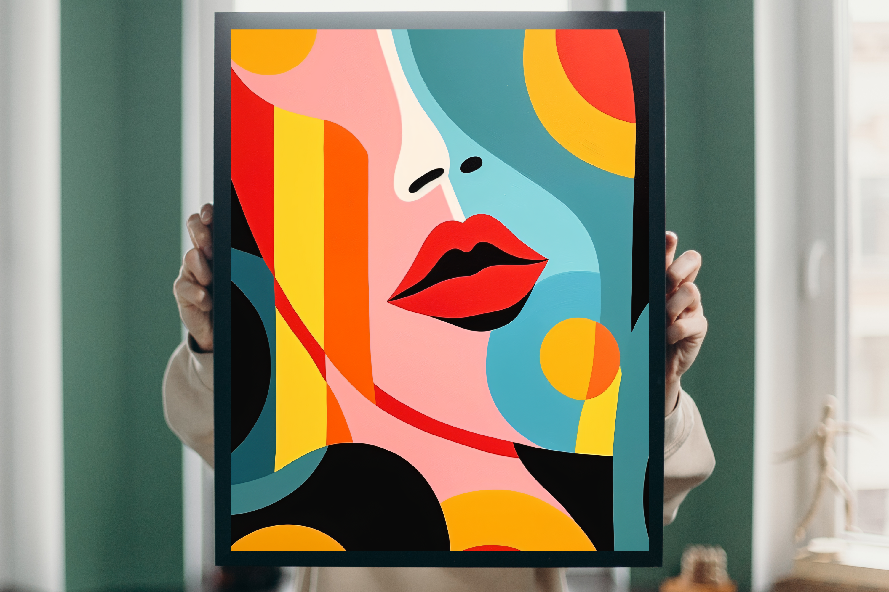 Modern art deco colorful portrait creating a creative and inspiring workspace backdrop