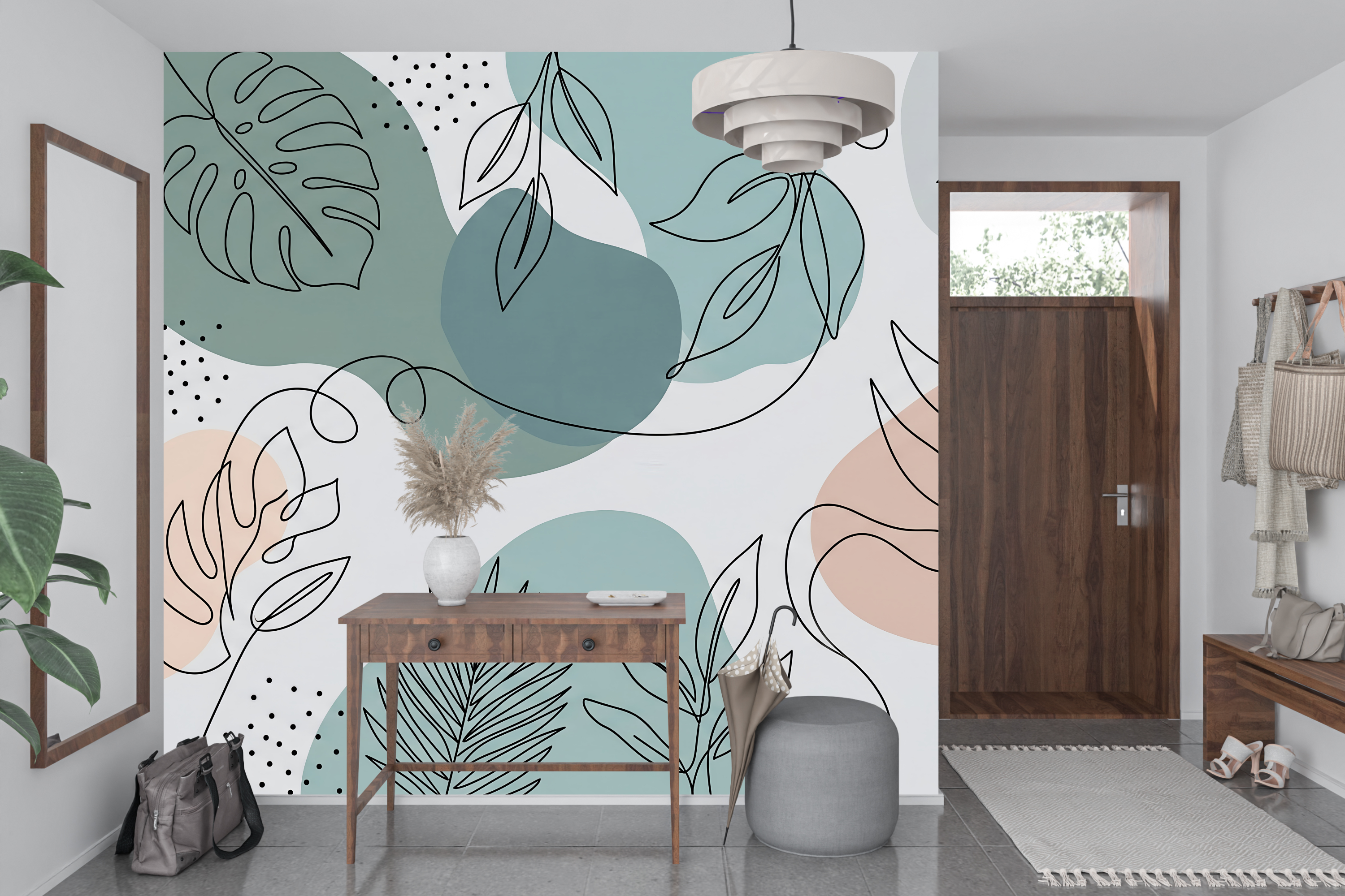 Abstract Line Art Botanical Wall Mural Pastel Organic Boho Peel Stick Wallpaper