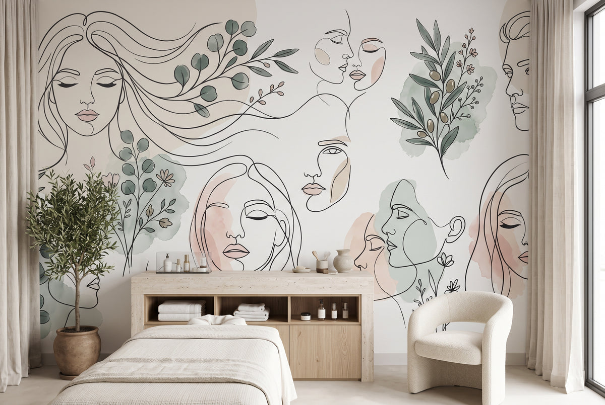 Contemporary abstract face wallpaper for bedroom living room or creative studio