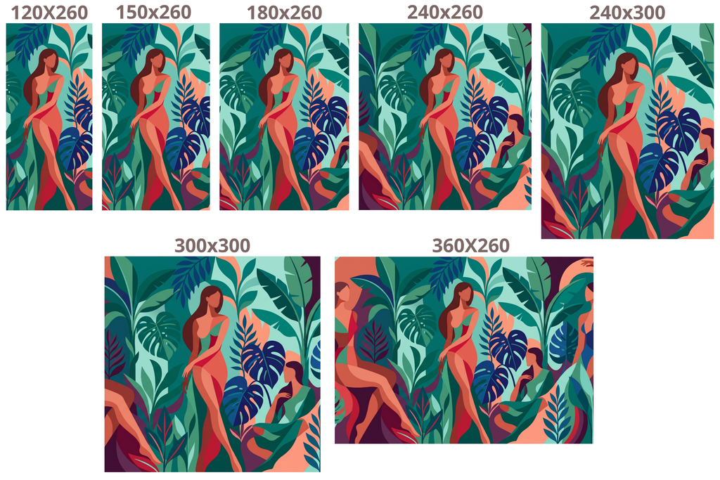 Abstract Tropical Women Jungle Peel and Stick Mural Geometric Boho Art Wallpaper