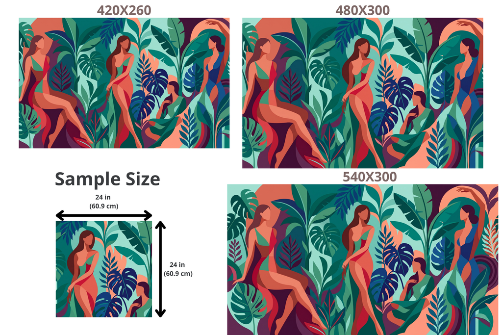 Abstract Tropical Women Jungle Peel and Stick Mural Geometric Boho Art Wallpaper