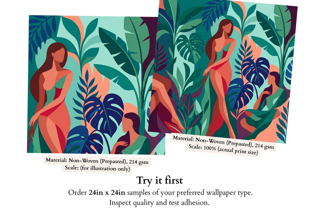 Abstract Tropical Women Jungle Peel and Stick Mural Geometric Boho Art Wallpaper
