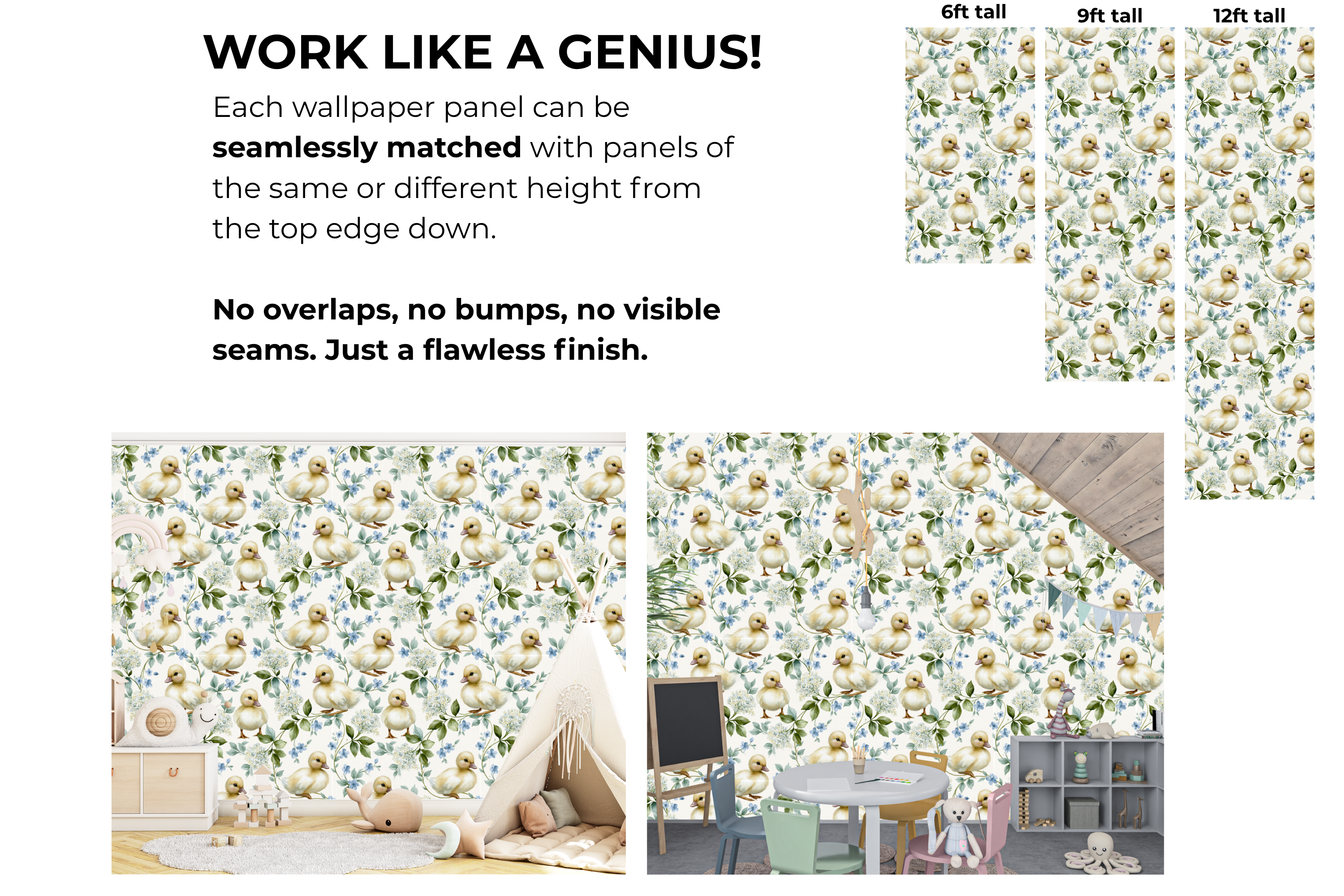 Duckling Nursery Peel and Stick Wallpaper Watercolour Floral Baby Room