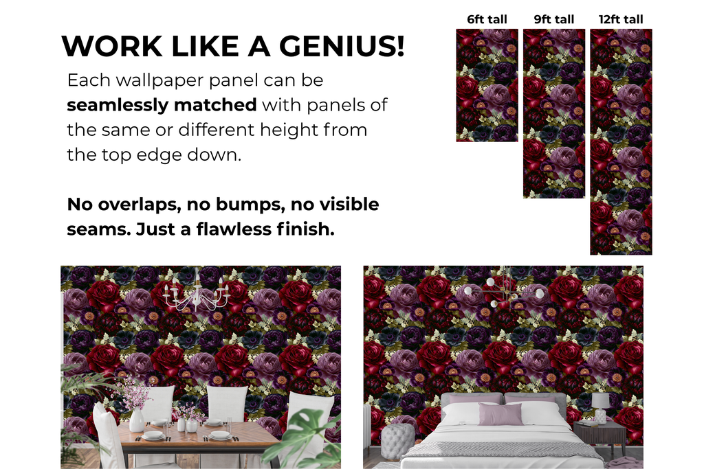 Dark Gothic Floral Peel and Stick Wallpaper Rose Purple Anemone
