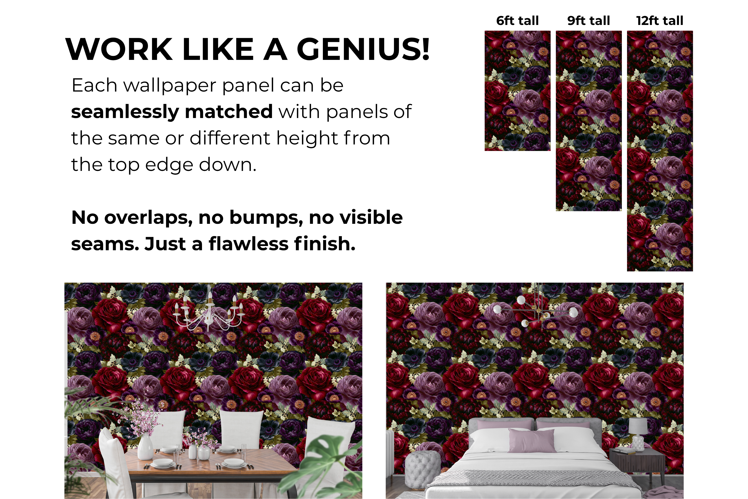 Dark Gothic Floral Peel and Stick Wallpaper Rose Purple Anemone