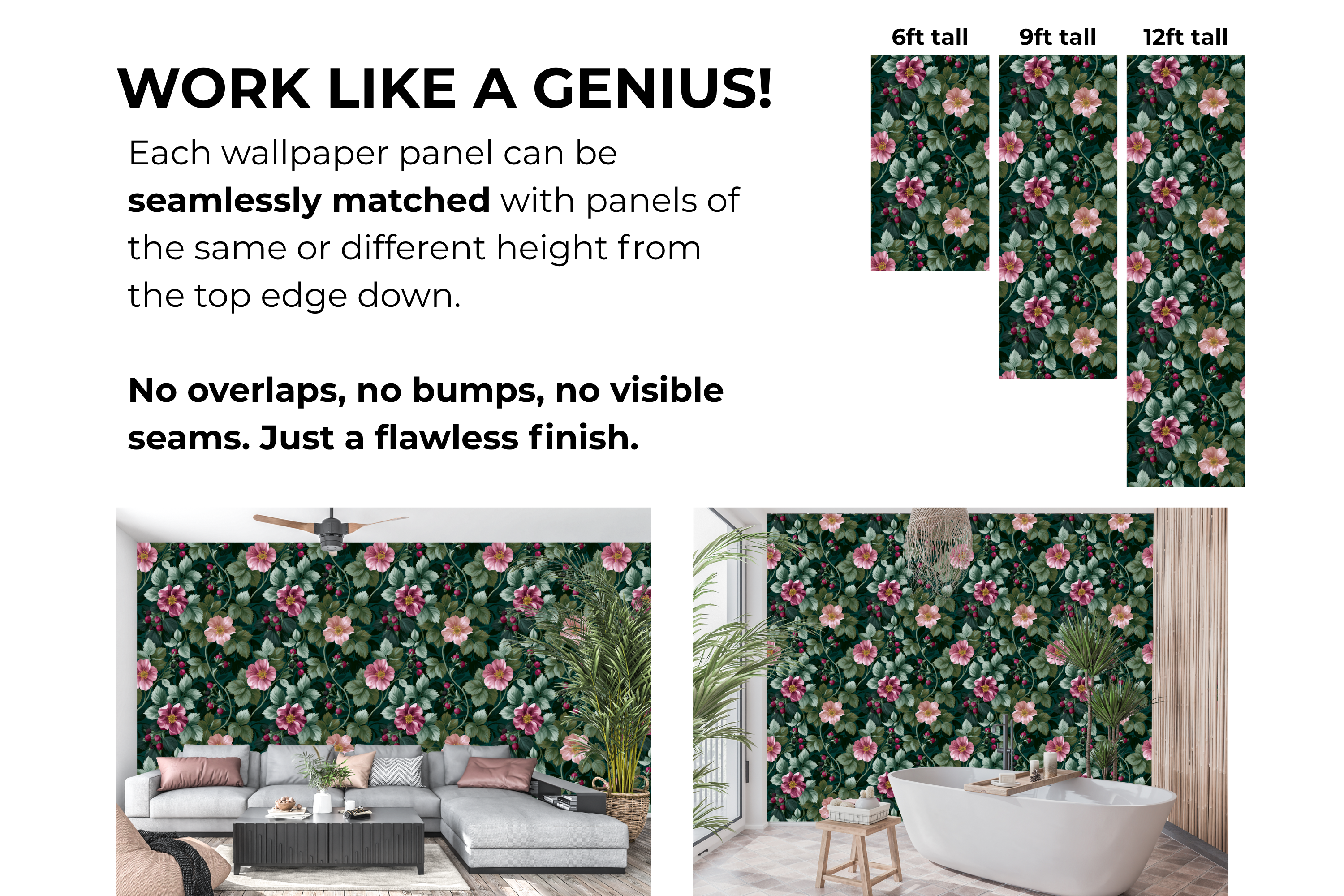 Dark Teal Wild Rose Wallpaper Vintage Cottagecore Botanical Bathroom Wall Decal