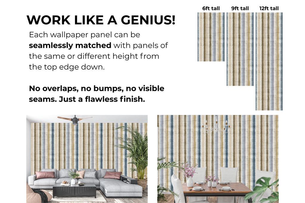 Modern Farmhouse Hand-Painted Stripe Wallpaper Coastal Rustic Textured Striped Wall Mural