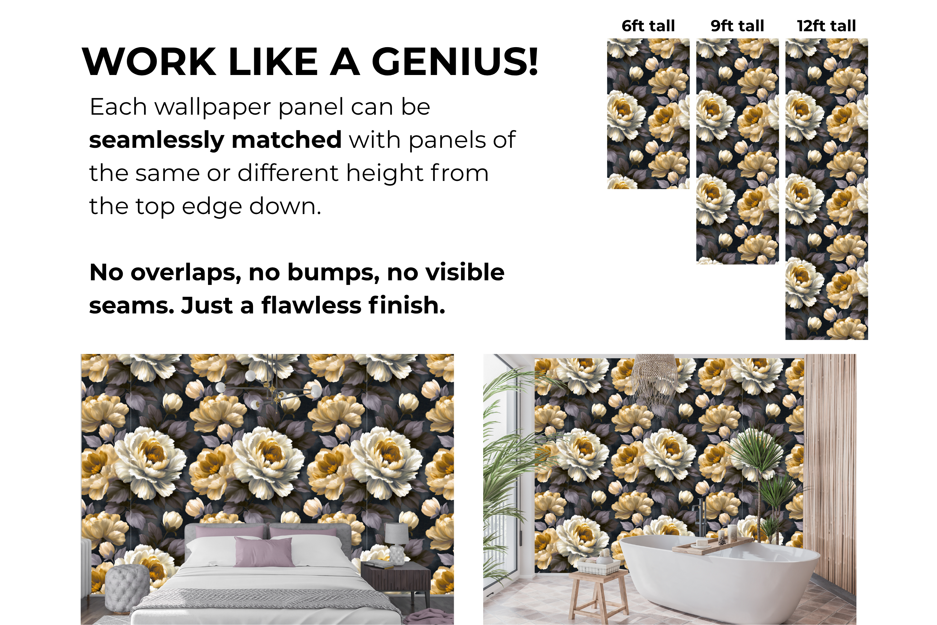 Dark Peony Wallpaper Navy Oil Painted Floral Bedroom