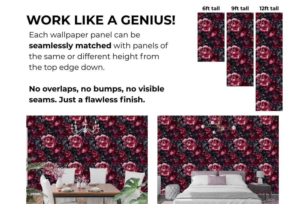 Watercolour Dark Red Peony Peel and Stick Wallpaper Moody Bedroom