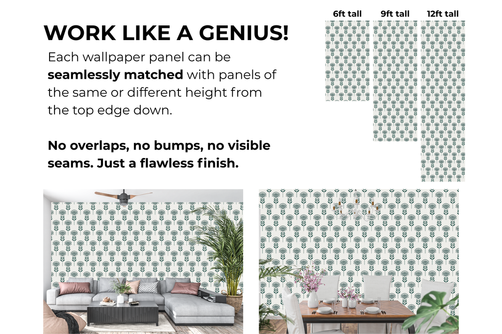 Minimalist Mid-Century Botanical Wallpaper Scandinavian Dark Teal Geometric Floral Mural