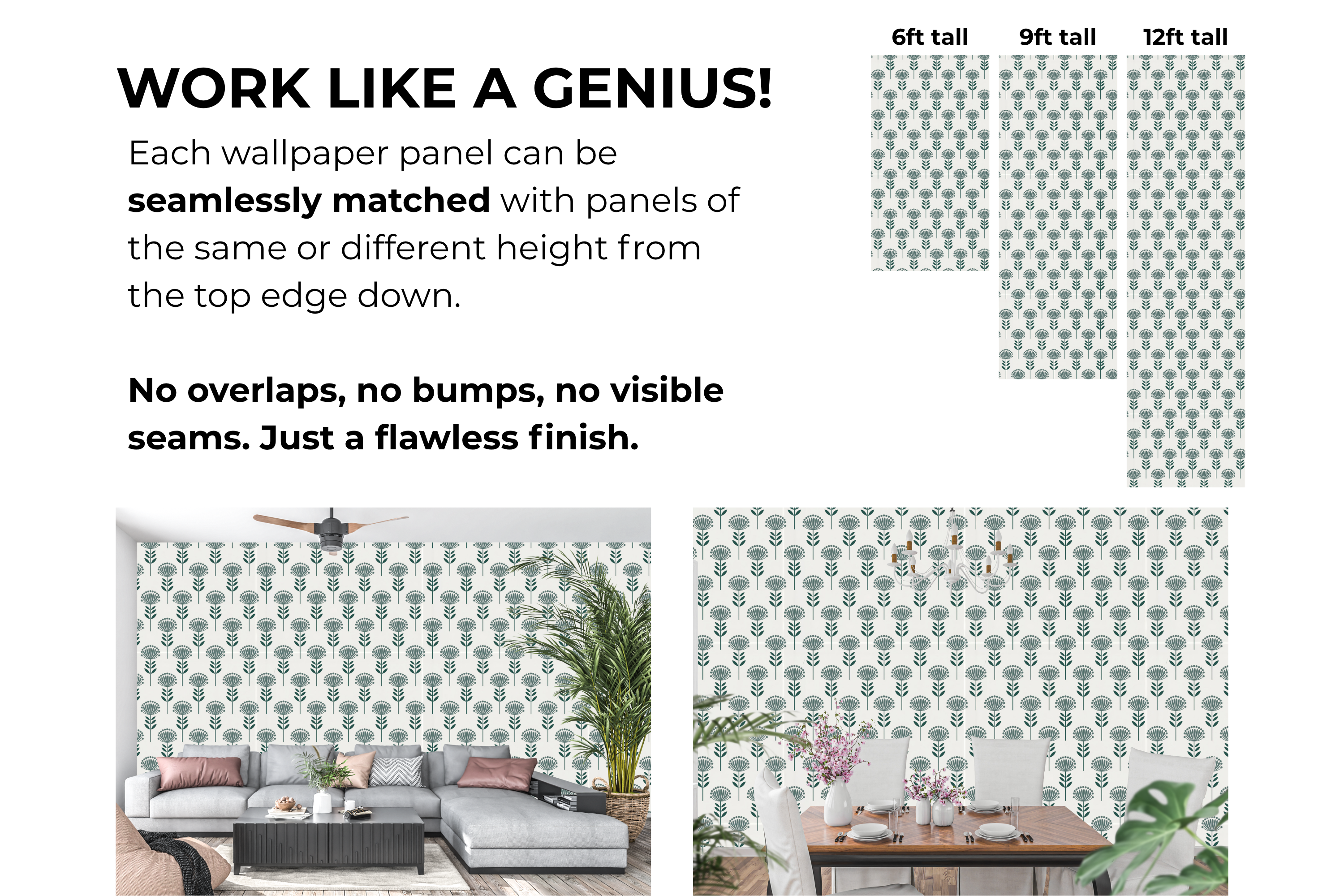 Minimalist Mid-Century Botanical Wallpaper Scandinavian Dark Teal Geometric Floral Mural