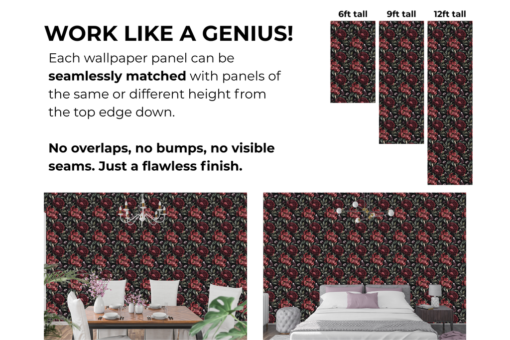 Dark Gothic Peony Peel and Stick Wallpaper Crystal Floral Bedroom