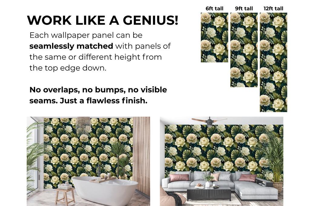 Moody Dark Tropical Peony Peel and Stick Wallpaper Botanical Bedroom