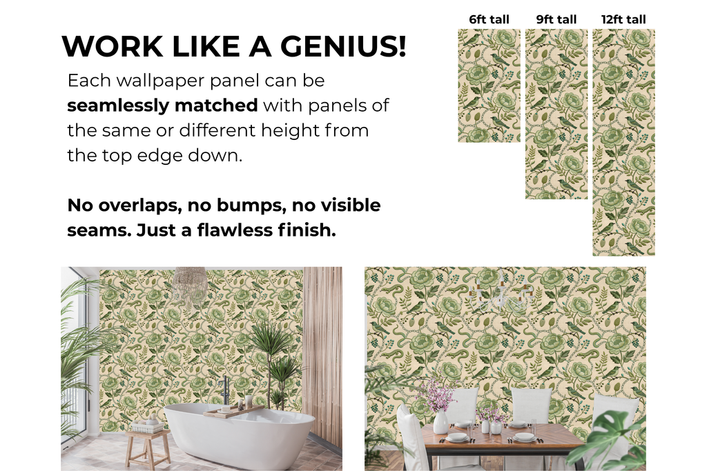 Chinoiserie Green Bird Peel and Stick Wallpaper Embroidered Floral Decal