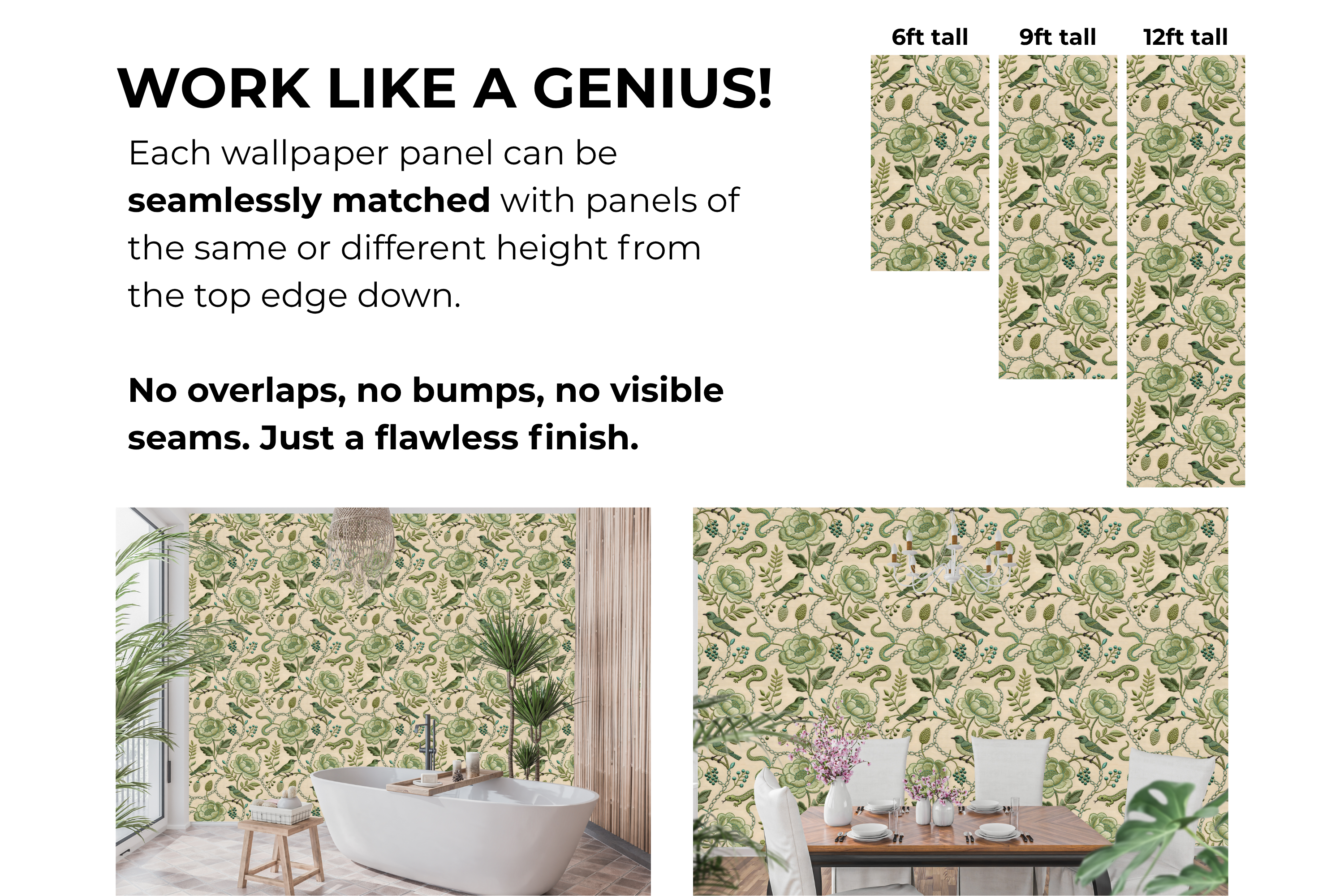 Chinoiserie Green Bird Peel and Stick Wallpaper Embroidered Floral Decal