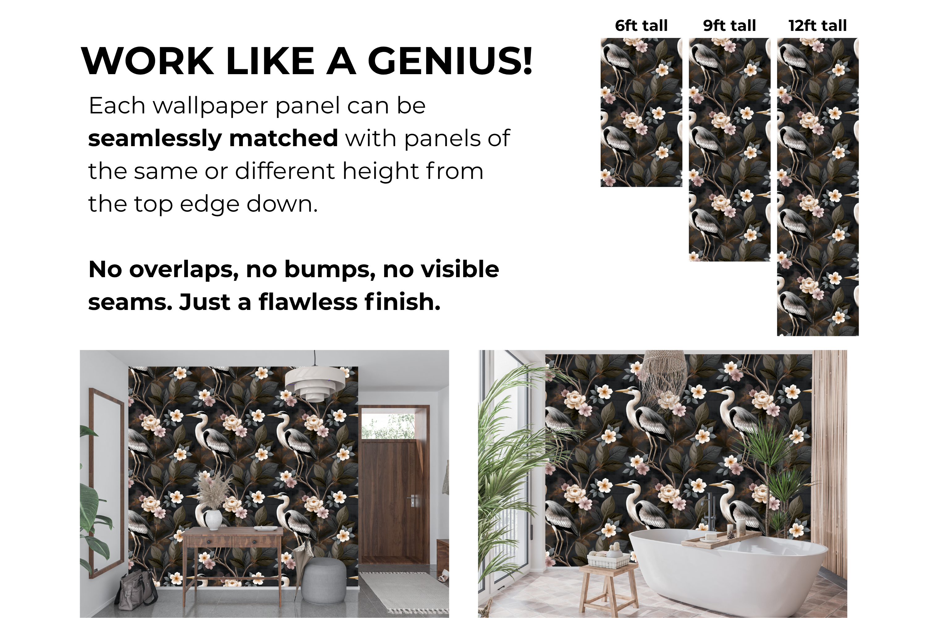 Dark Chinoiserie Heron Wallpaper Moody Floral Bedroom