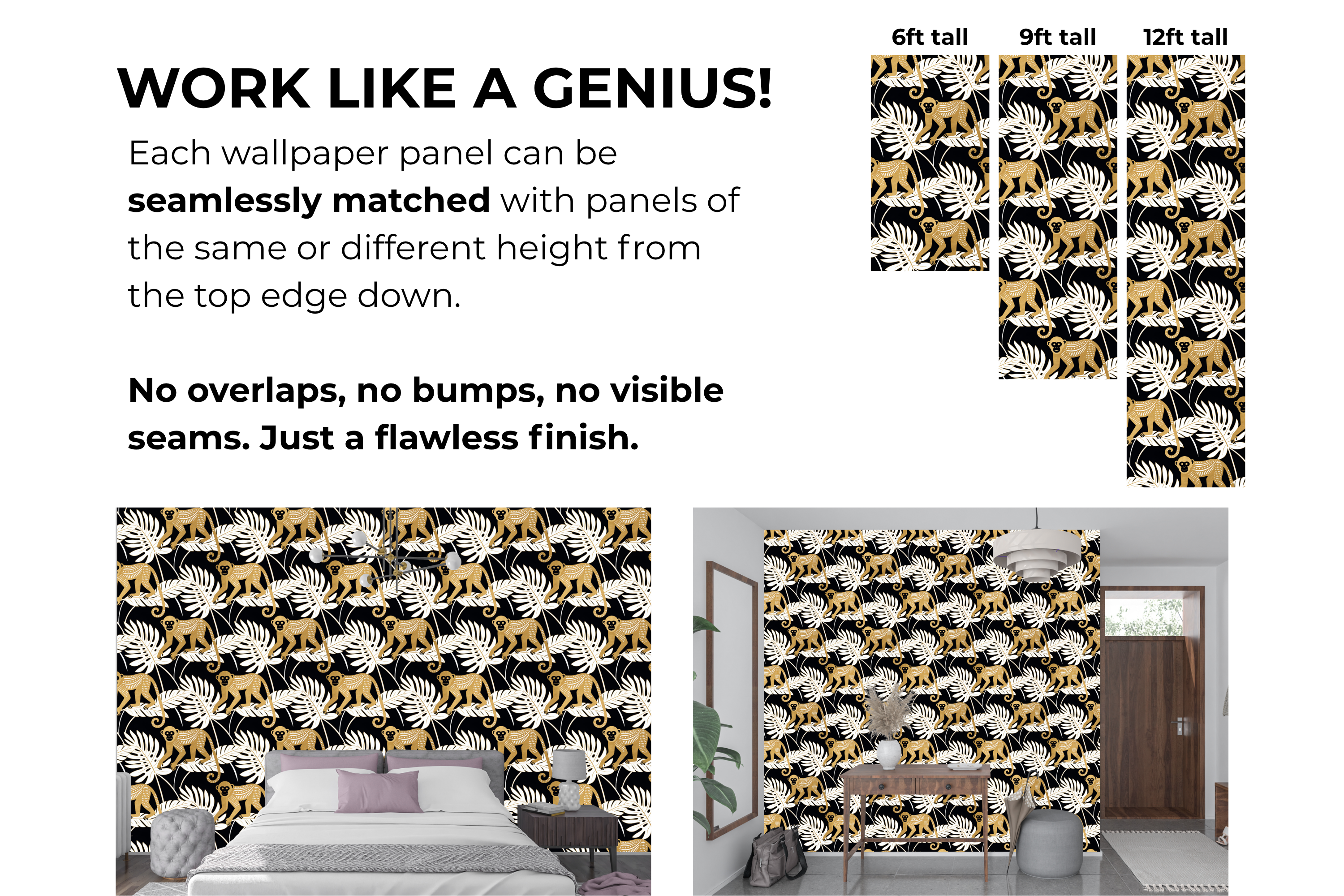 Art Deco Jungle Monkey Peel and Stick Wallpaper Tropical Bedroom Decal