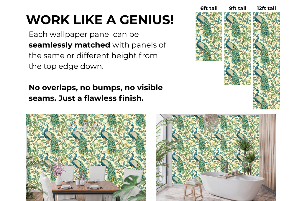 Chinoiserie Peacock Peel and Stick Wallpaper Botanical Bird Bedroom