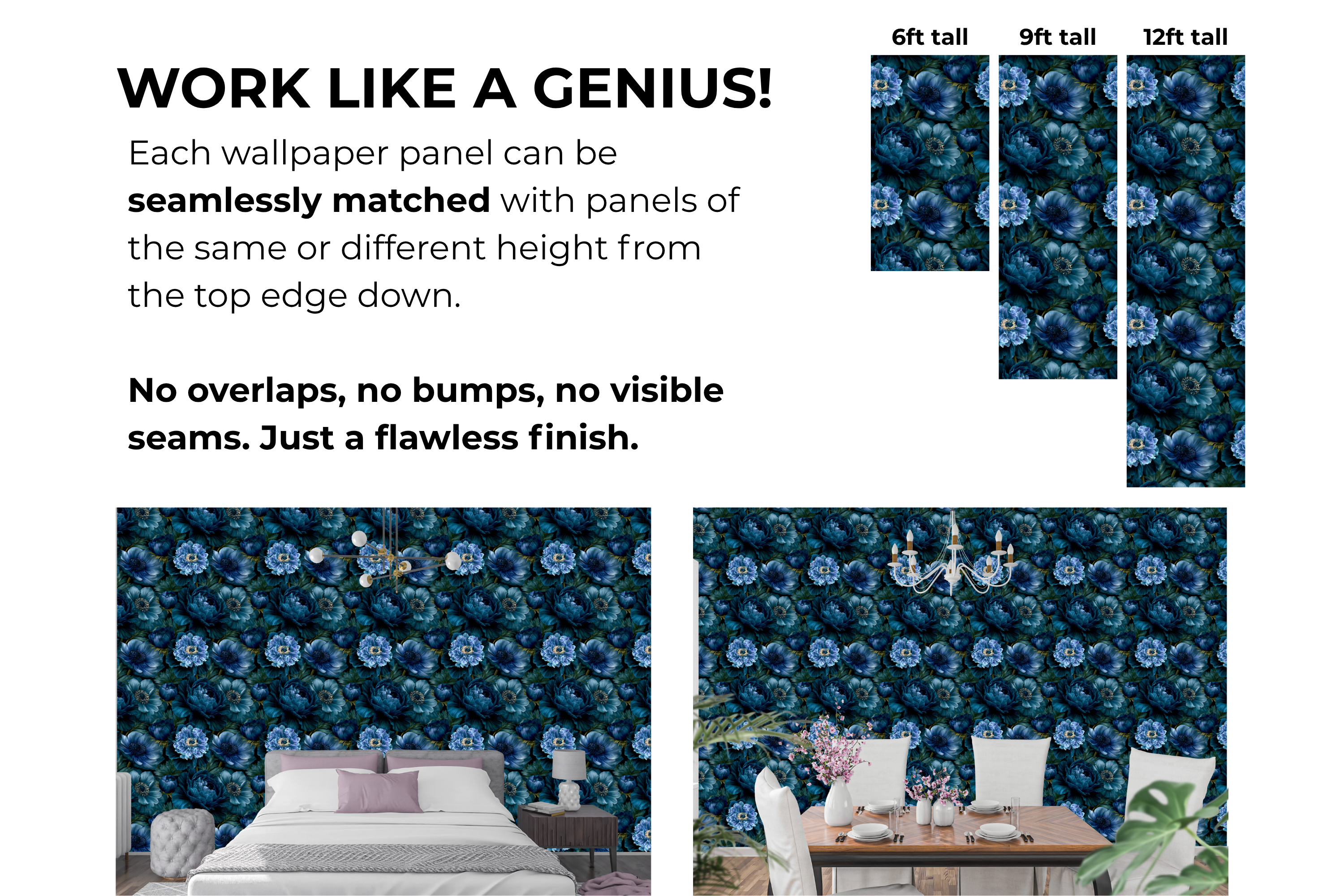 Dark Gothic Floral Wallpaper Moody Blue Botanical Mural