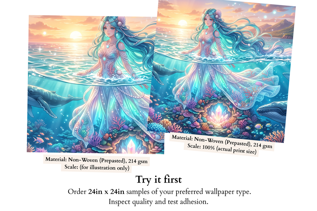 Anime Sea Goddess & Ocean Realm Wall Mural Vibrant Fantasy Underwater Wallpaper