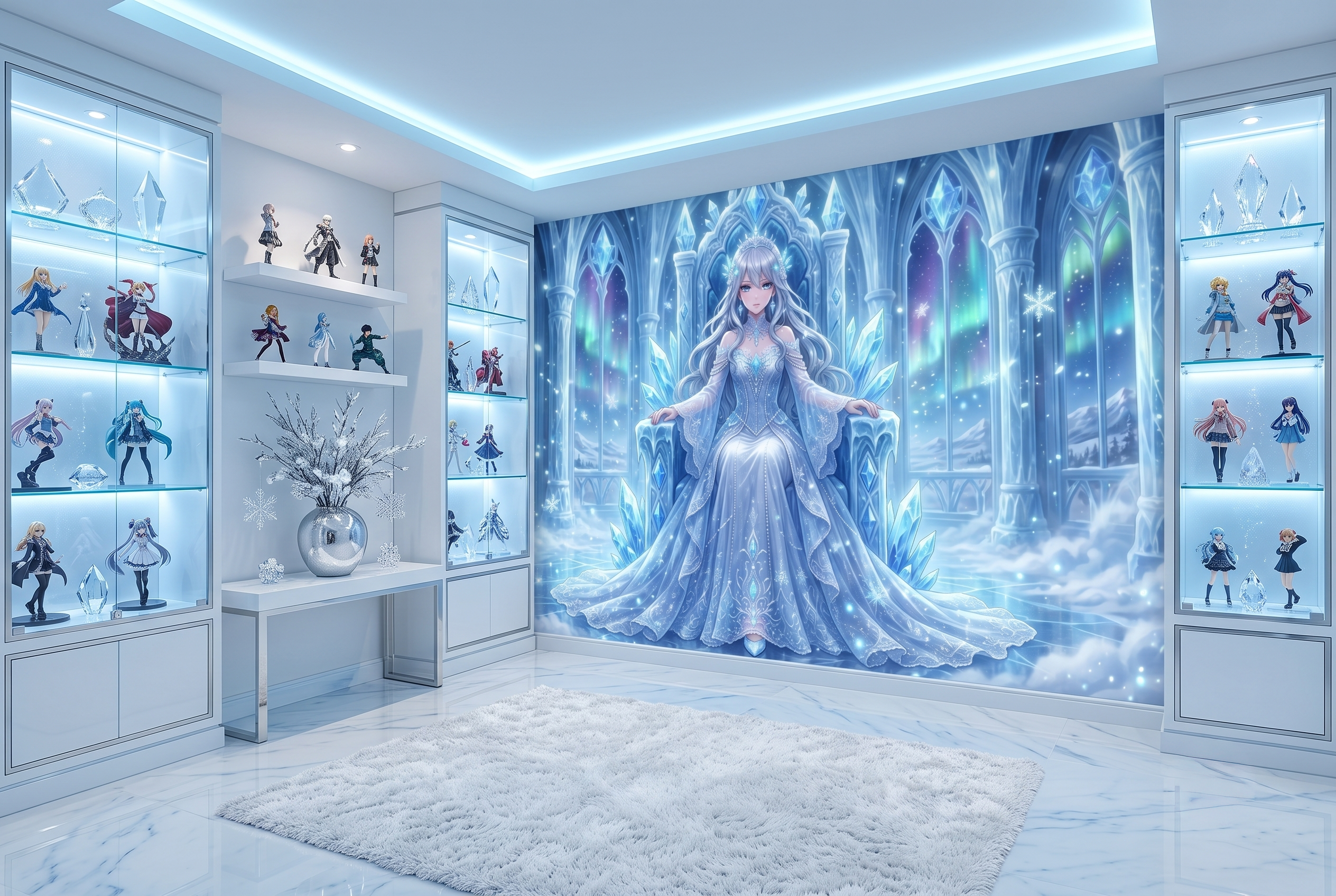 Glowing crystal throne and aurora sky peel and stick wallpaper