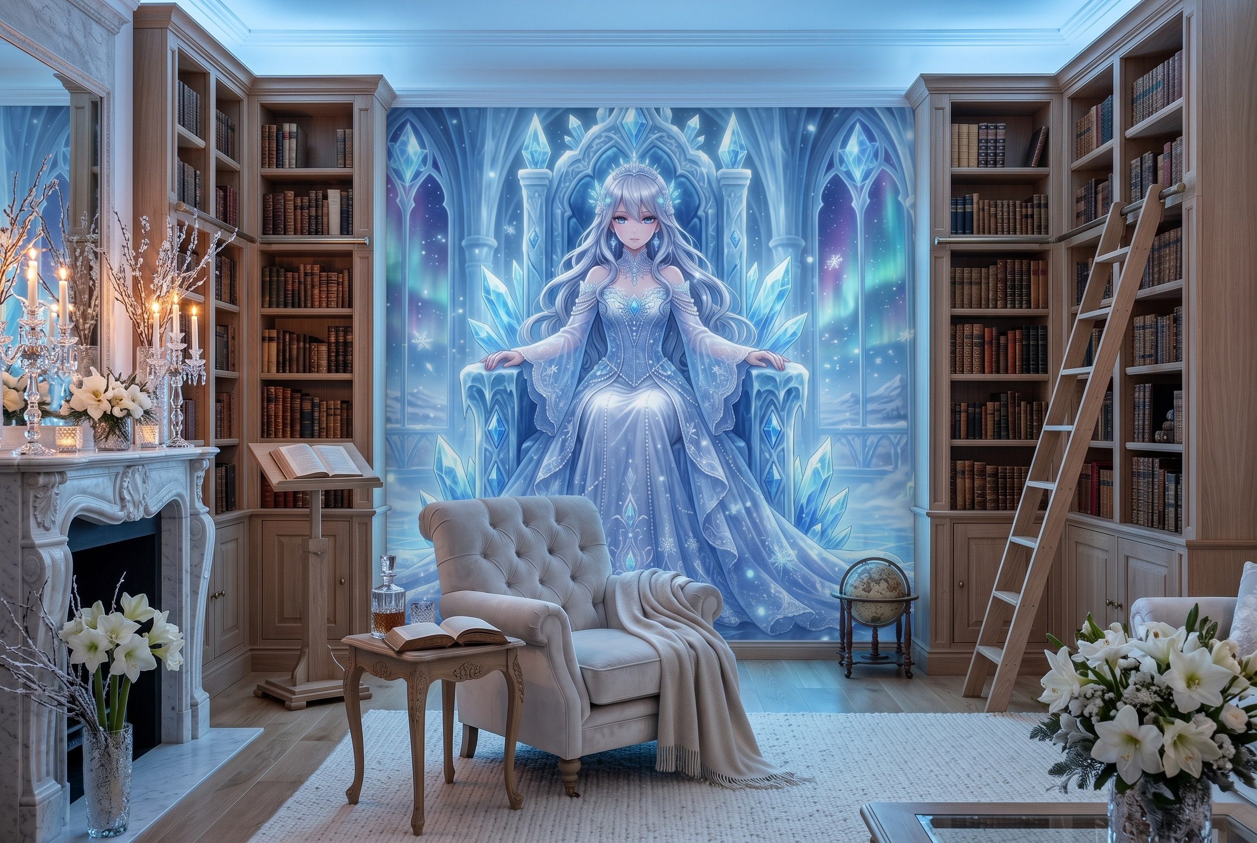 Anime Ice Queen Crystal Palace Mural Majestic Winter Fantasy Wallpaper