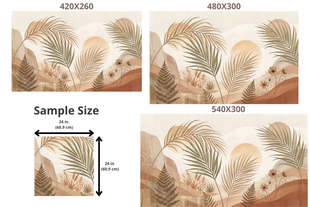 Boho Desert Oasis Landscape Wall Mural – Earthy Watercolor Botanical Wallpaper