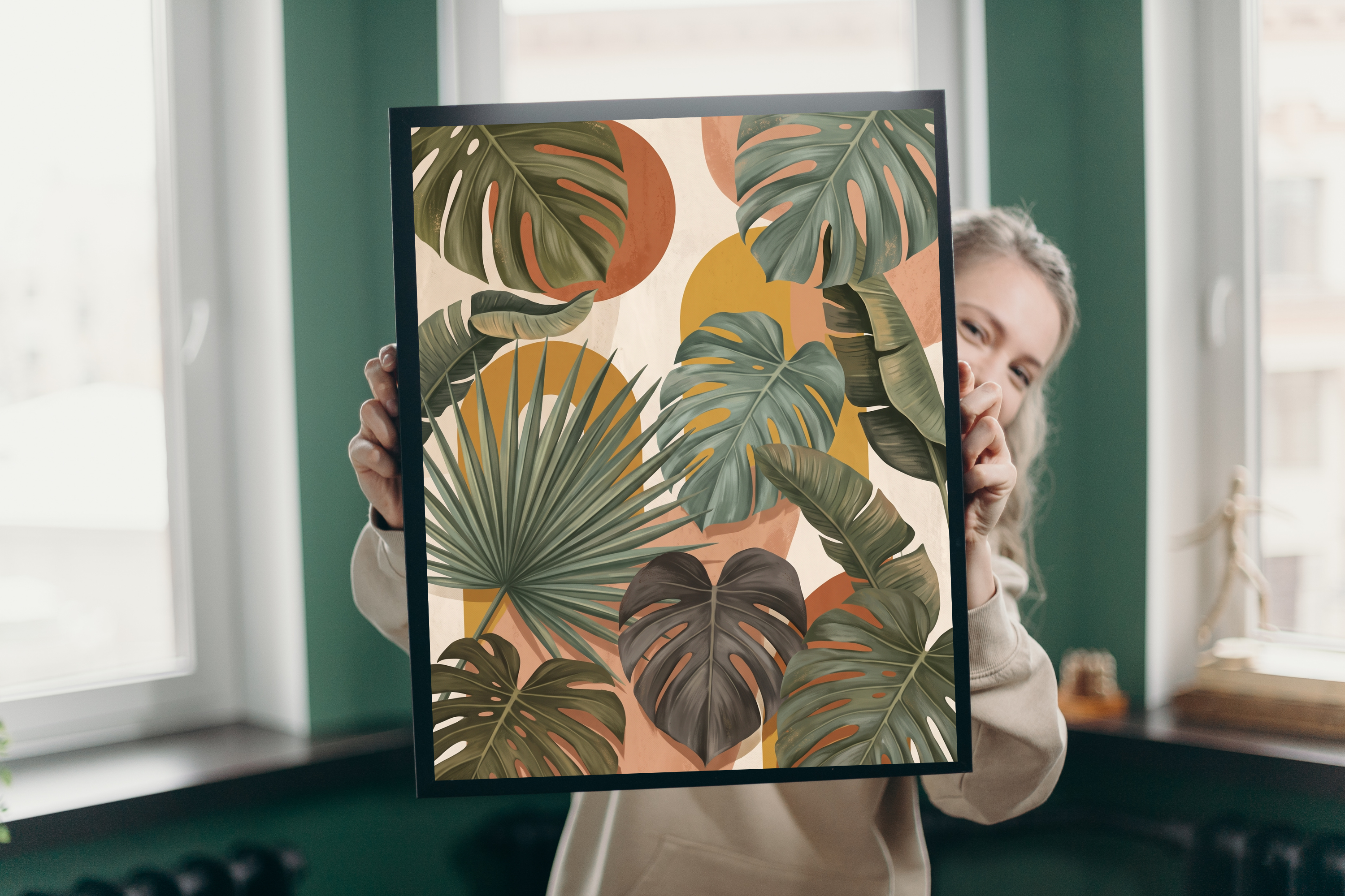 Boho Tropical Botanical Canvas Print Abstract Monstera & Palm Leaf Wall Decor