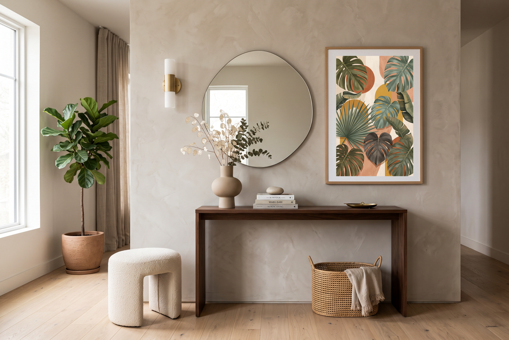 Boho Tropical Botanical Canvas Print Abstract Monstera & Palm Leaf Wall Decor