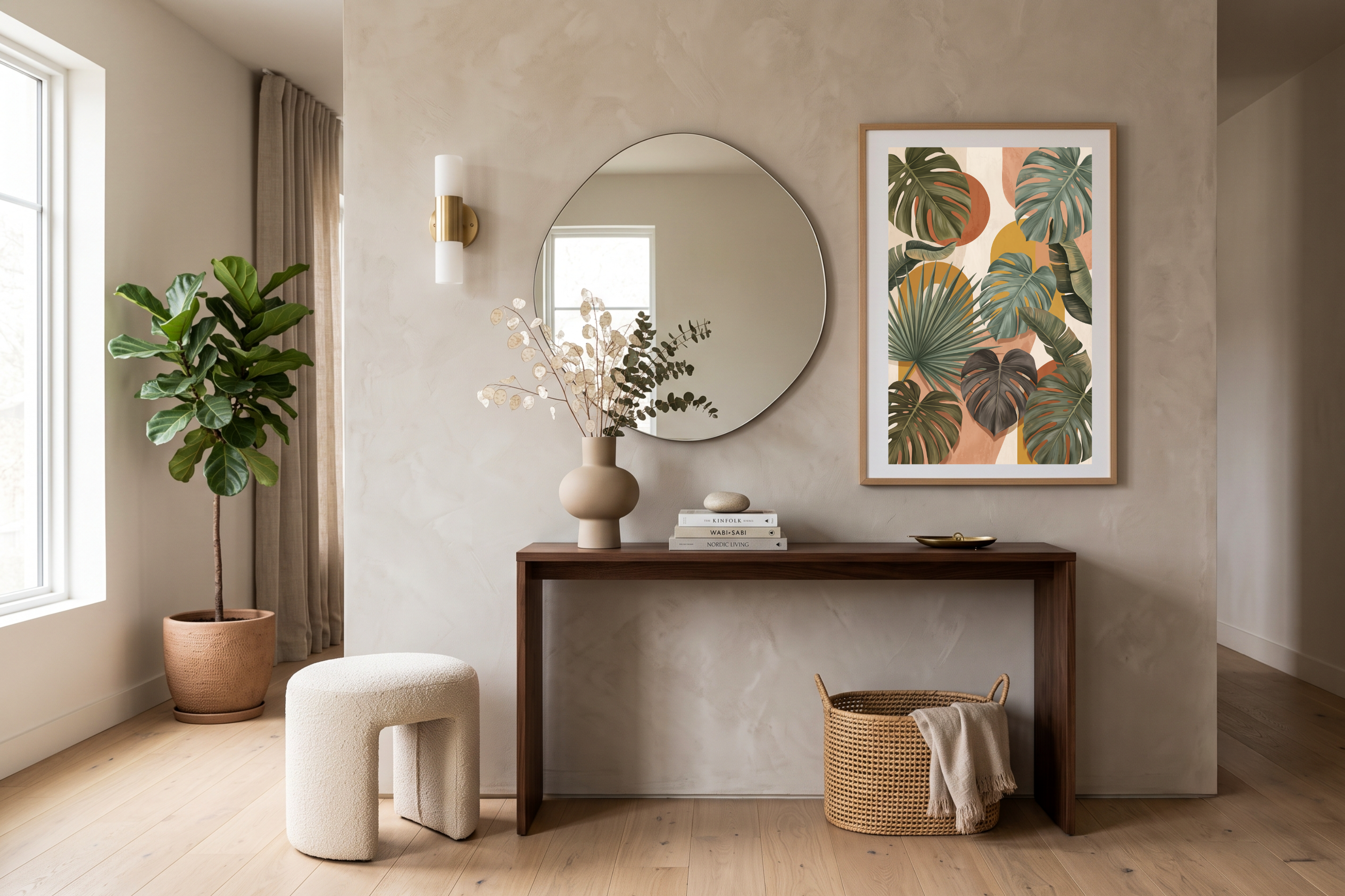 Boho Tropical Botanical Canvas Print Abstract Monstera & Palm Leaf Wall Decor