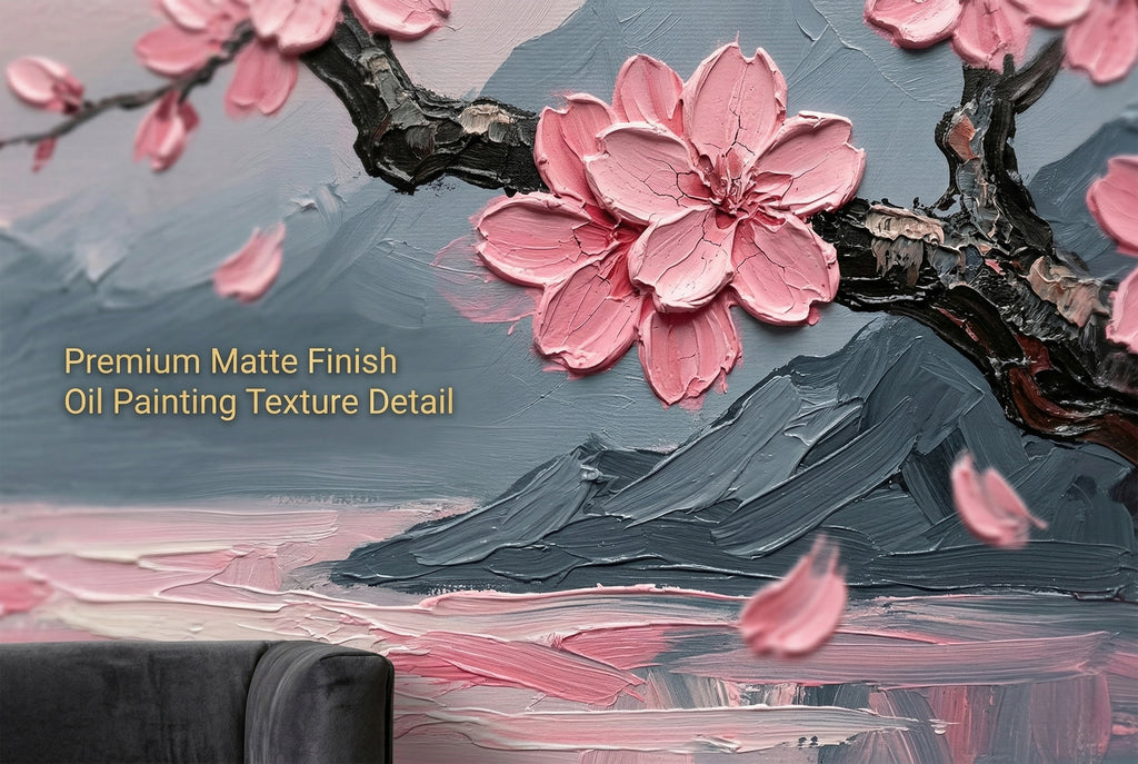 Close up of romantic pink Japanese sakura landscape oil painting wallpaper