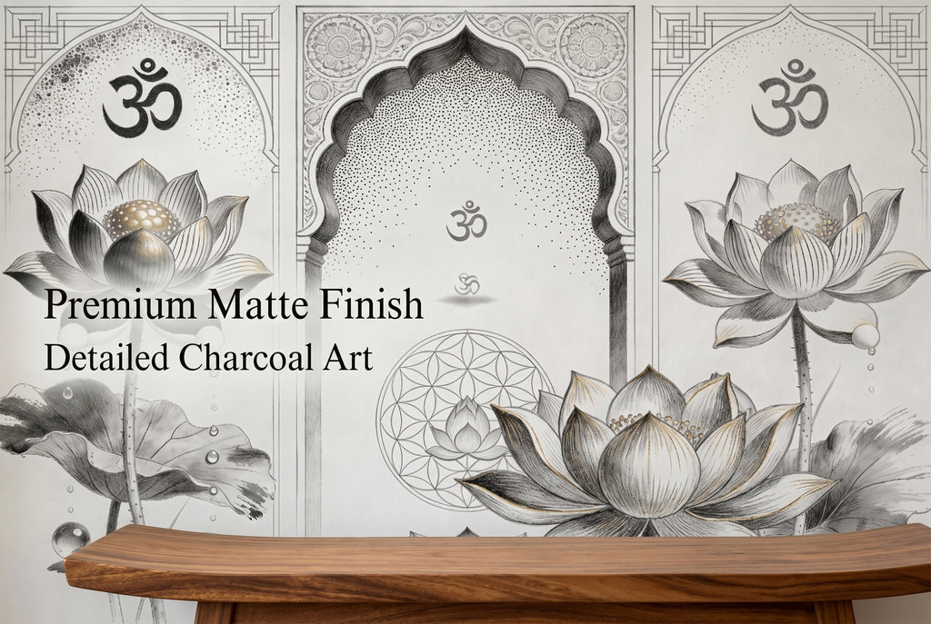 Close up of sacred geometry and blooming lotus flower pencil drawing wallpaper