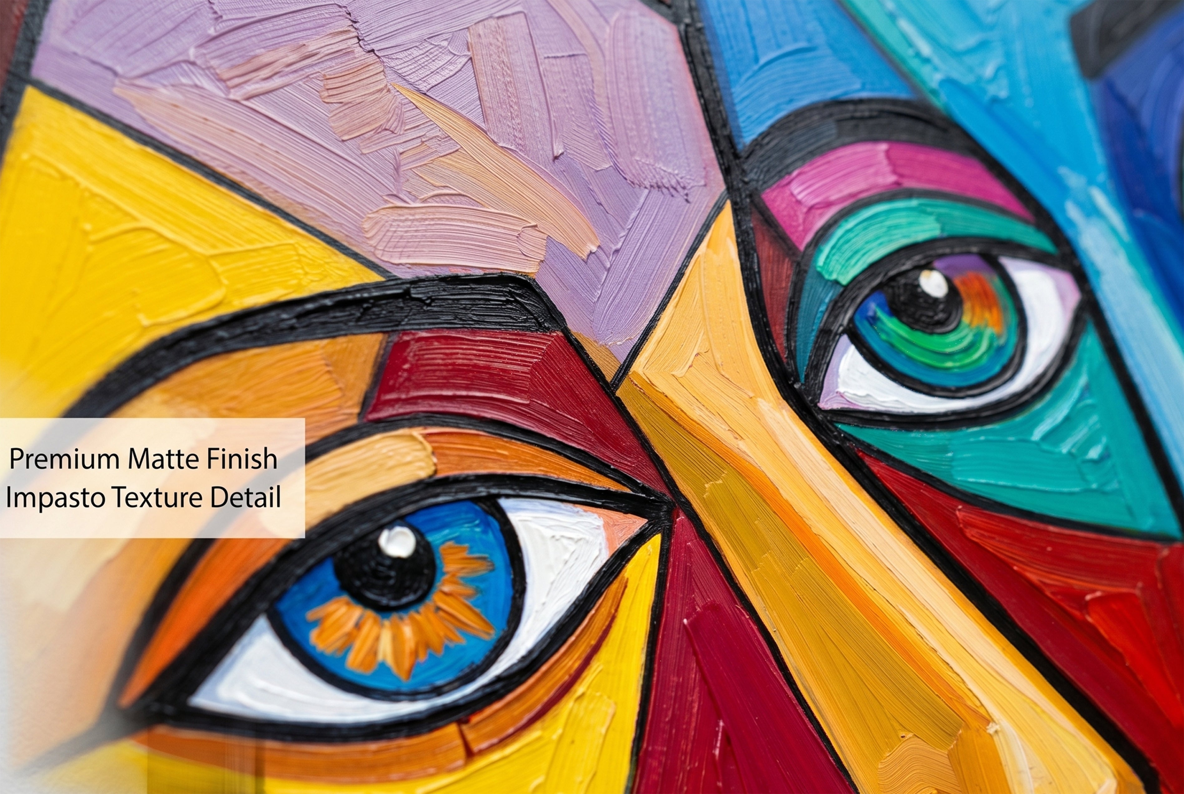 Close up of textured brushstrokes on abstract geometric faces wallpaper