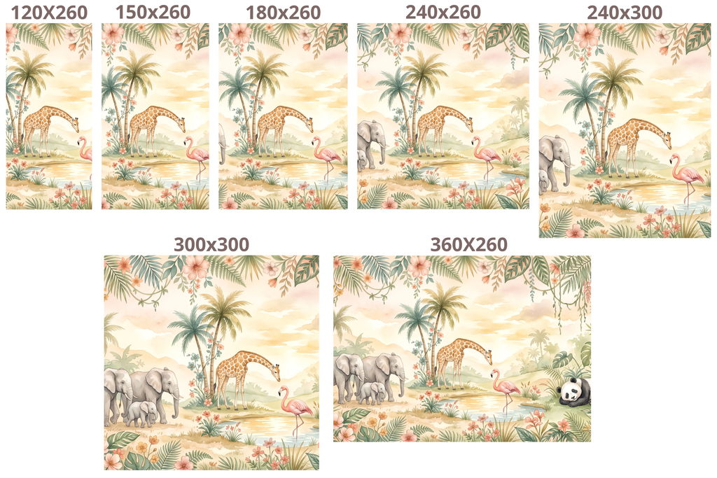 Cream Nursery Wallpaper Safari Animal Tropical Peel and Stick Mural