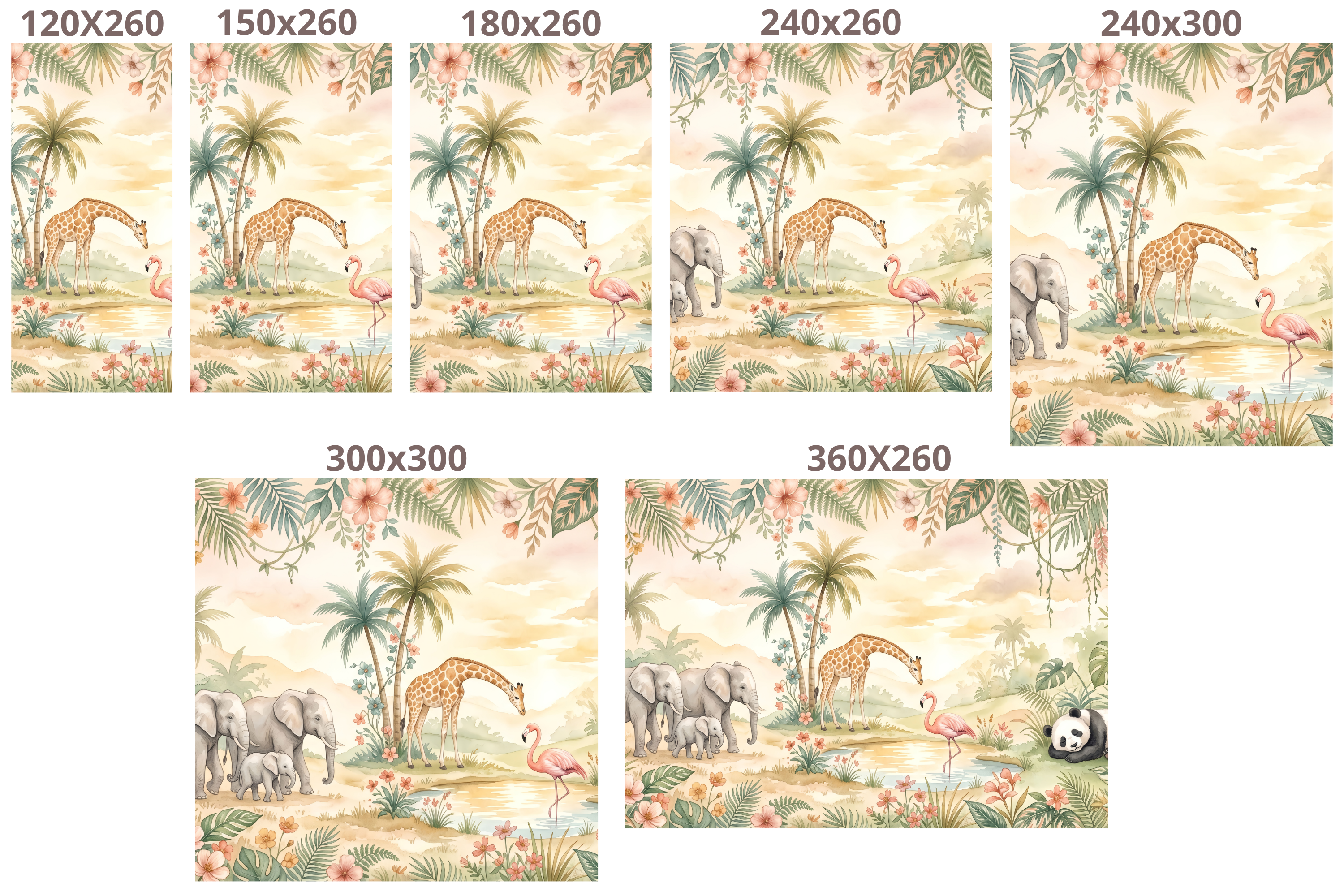 Cream Nursery Wallpaper Safari Animal Tropical Peel and Stick Mural