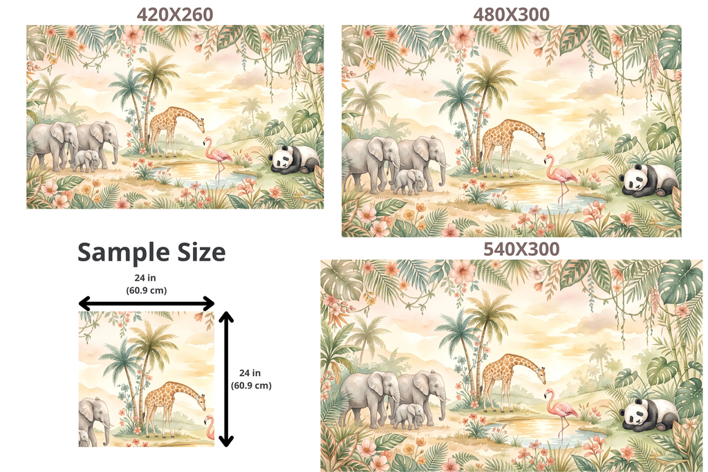 Cream Nursery Wallpaper Safari Animal Tropical Peel and Stick Mural
