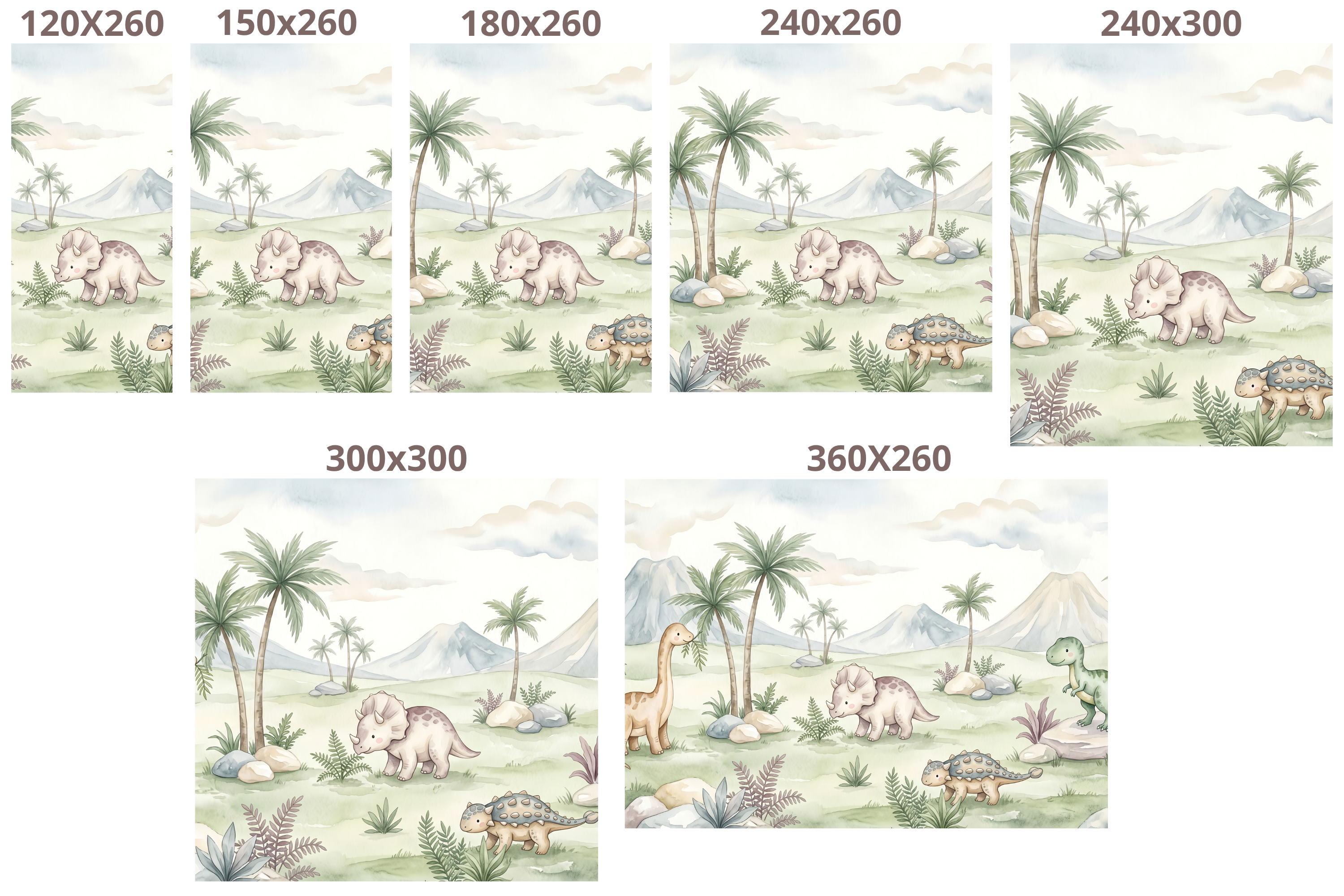Cute Pastel Watercolor Dinosaur Friends Wall Mural Gentle Prehistoric Nursery Wallpaper