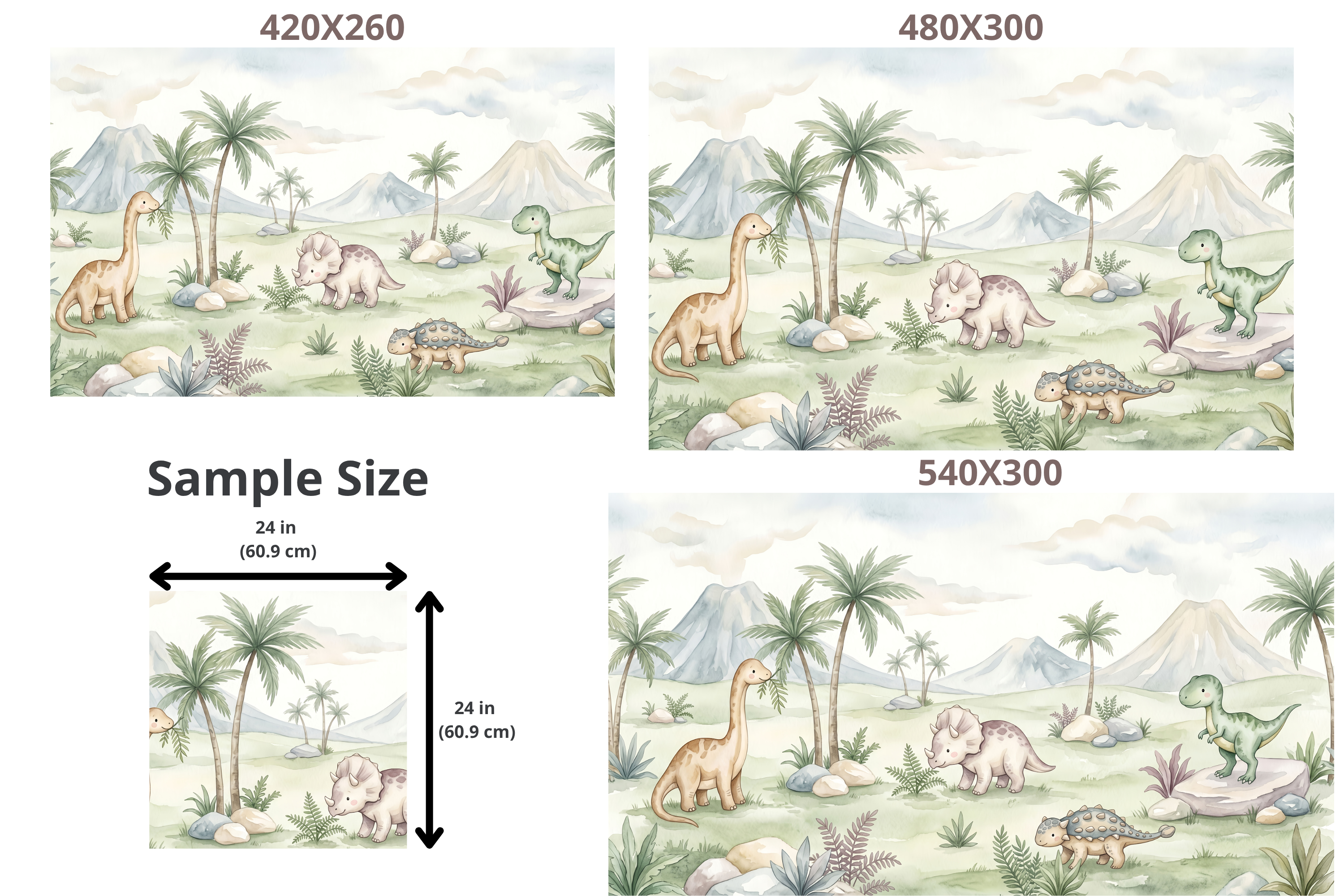 Cute Pastel Watercolor Dinosaur Friends Wall Mural Gentle Prehistoric Nursery Wallpaper