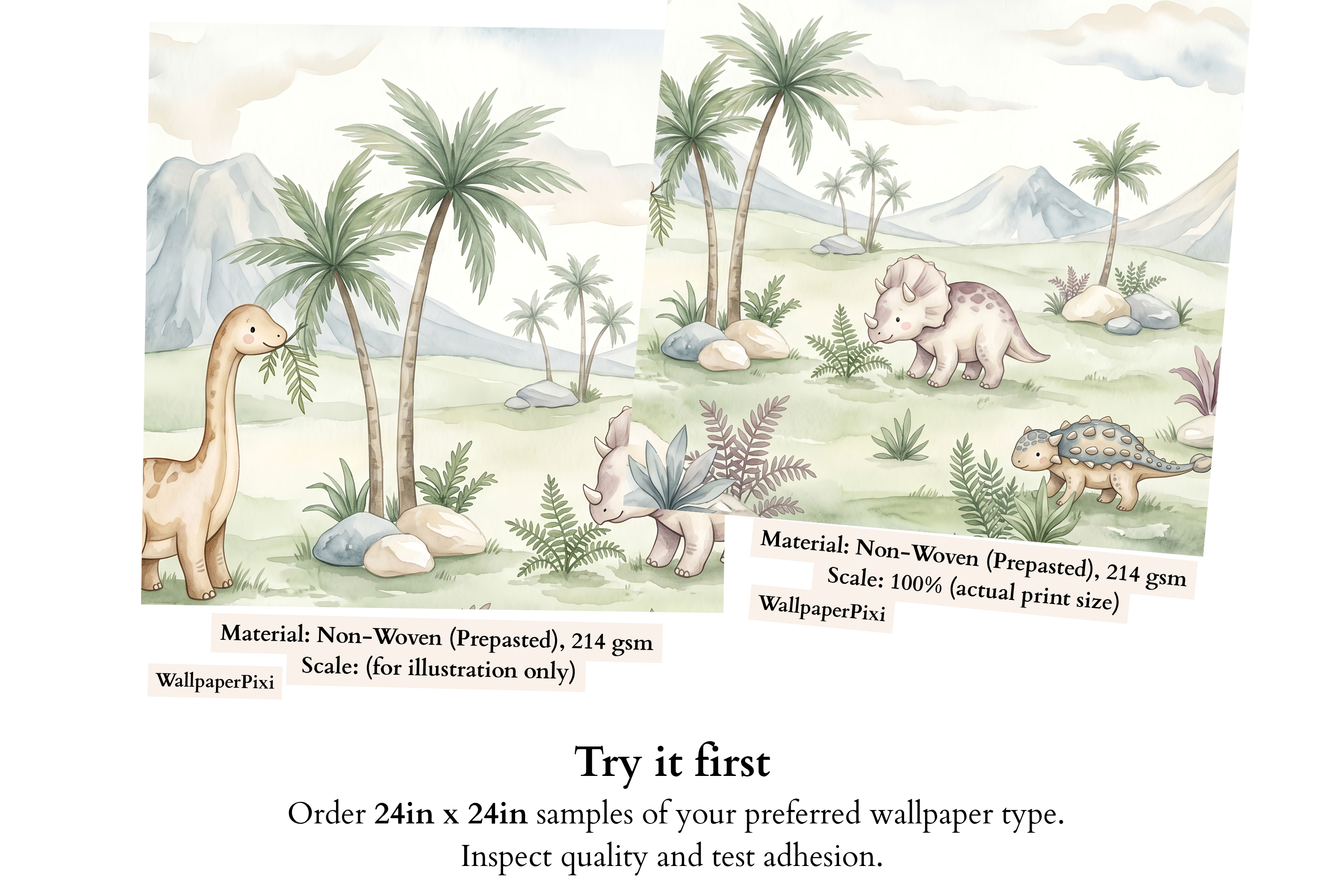 Cute Pastel Watercolor Dinosaur Friends Wall Mural Gentle Prehistoric Nursery Wallpaper