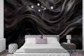 Dark smoky silk fabric wallpaper in a moody luxury bedroom