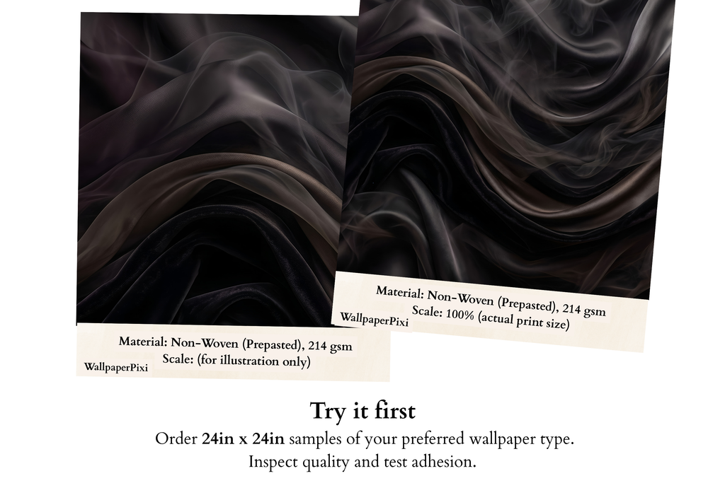 Dark Smoky Silk & Velvet Peel and Stick Mural Moody Ethereal Fabric Wallpaper